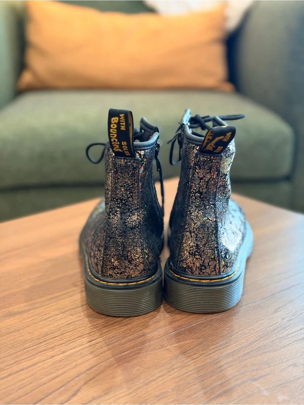 Girls US Size 3 Dr Martens 1460 Crinkle Metallic Disco Crinkle Lace up Boots